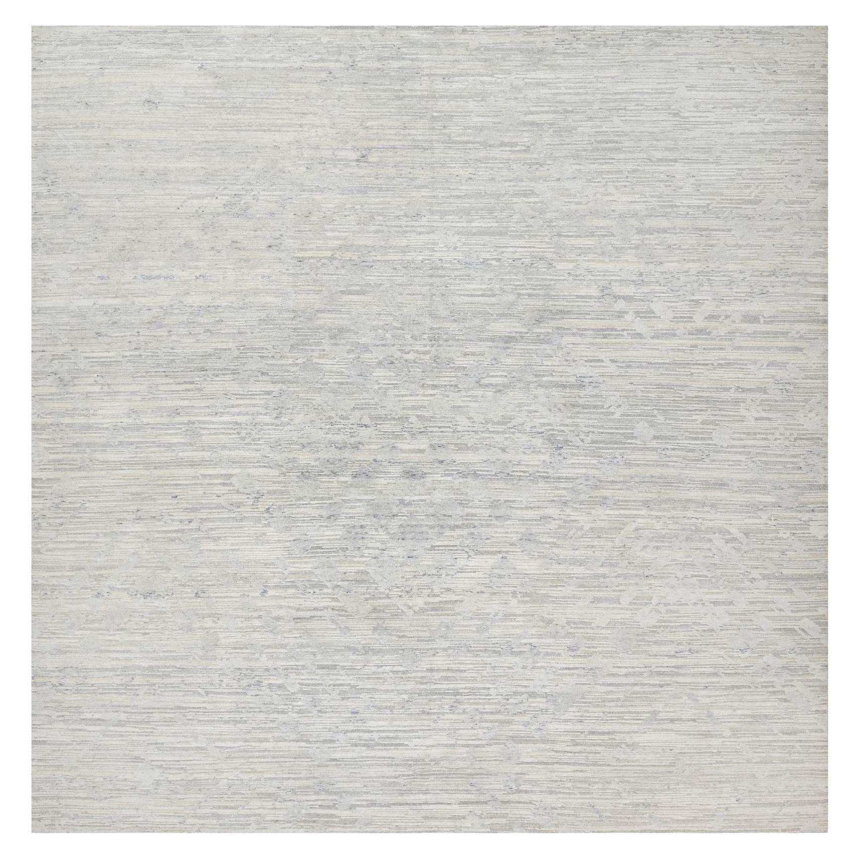12'1"x12'1" Grau, modernes Design, unbefärbte natürliche Wolle, handgeknüpfter quadratischer Teppich