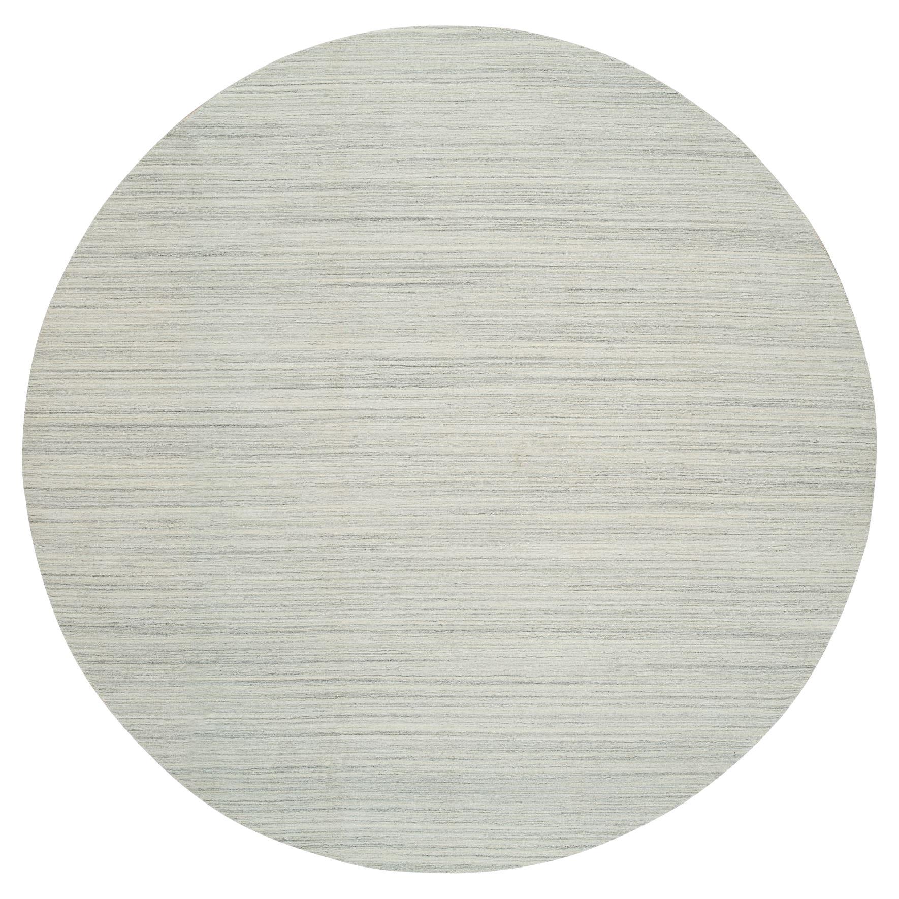 12'1"x12'1" Ivory and Cream, Hand Loomed, Undyed Natural Wool Modern Design Rug