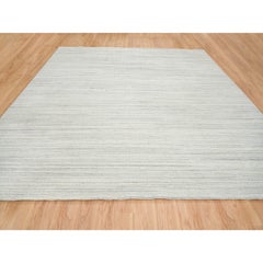 12'1"x12'1" Ivory Undyed Natural Wool Modern Design Hand Loomed Square Rug