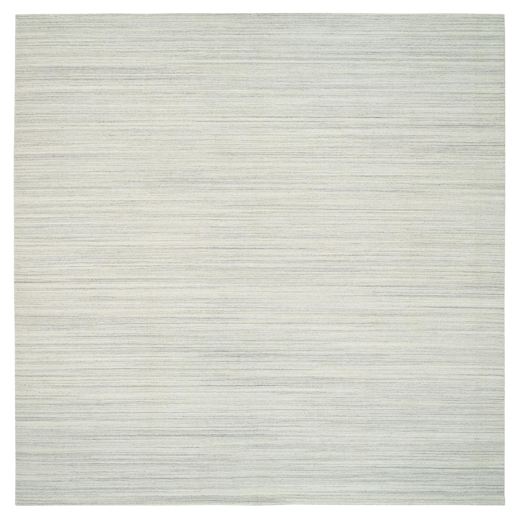 12'1"x12'1" Ivory Undyed Natural Wool Modern Design Hand Loomed Square Rug