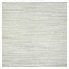 12'1"x12'1" Ivory Undyed Natural Wool Modern Design Hand Loomed Square Rug