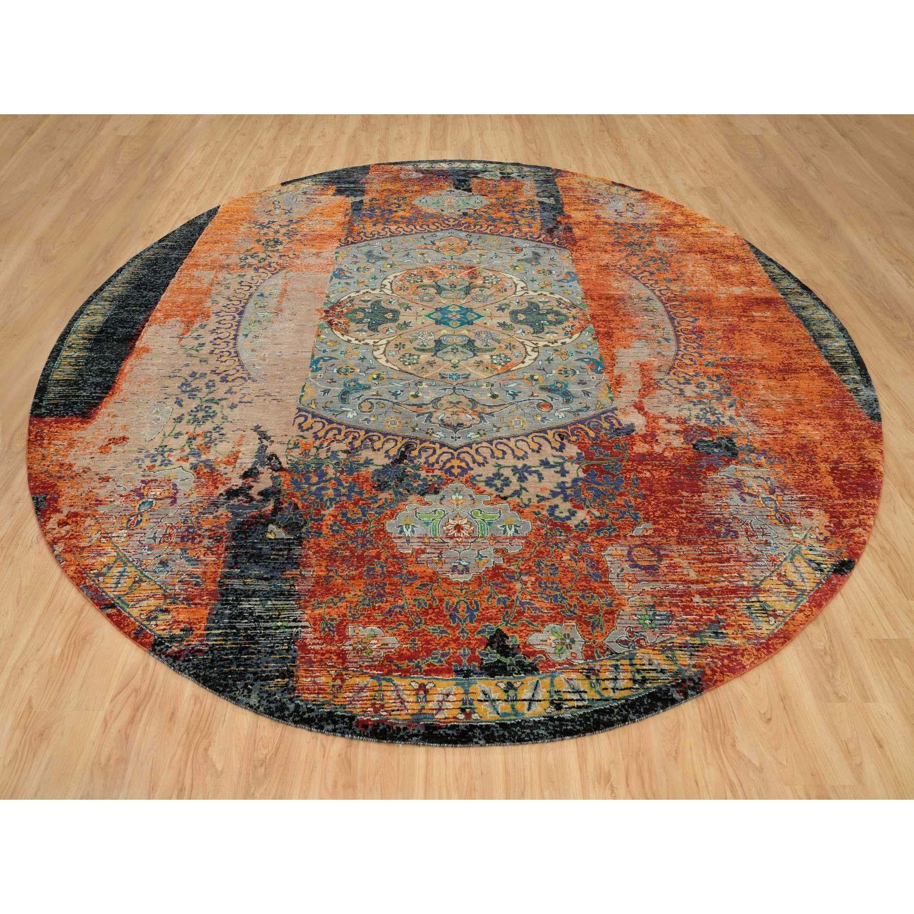 Metallisch Orange, Altes Osmanisches Ausradiertes Design, Ghazni Wolle, Handgeknüpft, Runder Orientteppich
Primäre MATERIALIEN: Wolle
Latex: Kein Flor 
Höhe: 0,25 Zoll
Stil: Transitional
Grundfarbe: Orange
Muster: Orientalisch