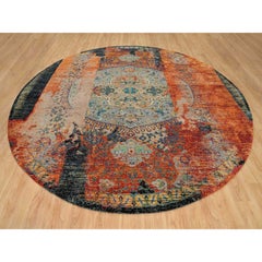 12'1"x12'1" Orange Ancient Ottoman Erased Design All Wool Hand Knotted Round Rug