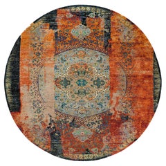 12'1"x12'1" Orange Ancient Ottoman Erased Design All Wool Hand Knotted Round Rug