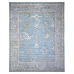 12'1"x14'10" Beau Blue Soft Wool Handgeknüpfter afghanischer Angora Oushak Orientalischer Teppich aus weicher Wolle