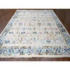 12'1"x14'10" Ivory & Sky Blue Hand Knotted Mahal Design Wool XL Oriental Rug