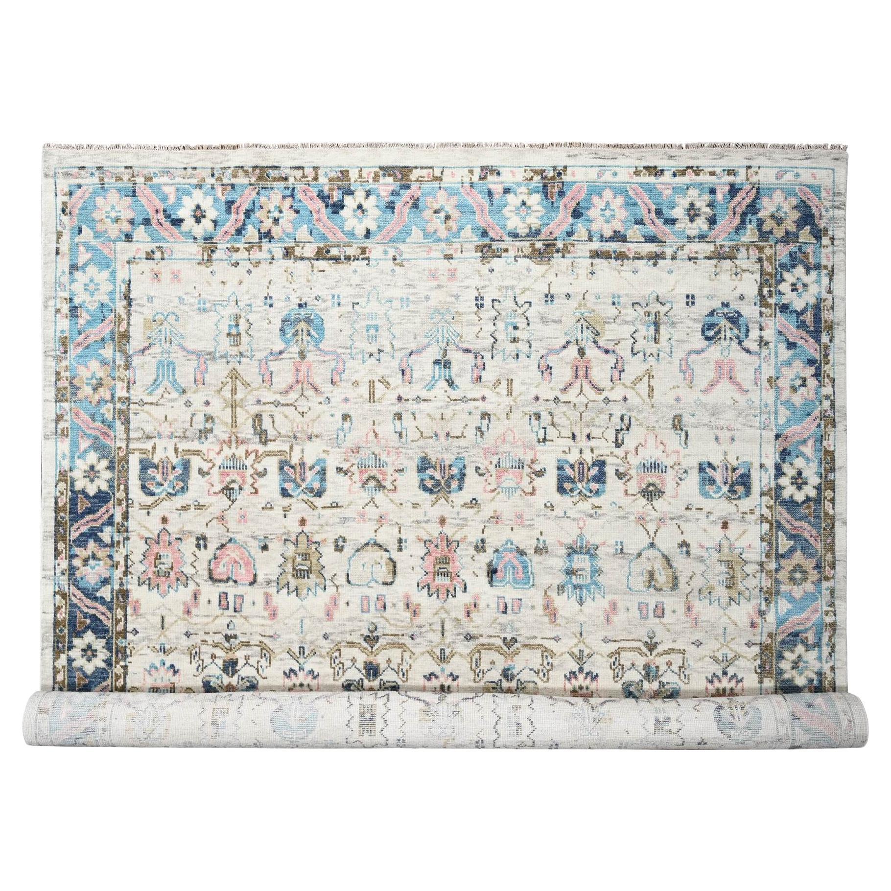 12
1 "x14
10" Ivoire et bleu ciel Noué à la main Mahal Design Rugs Laine Orientale XL