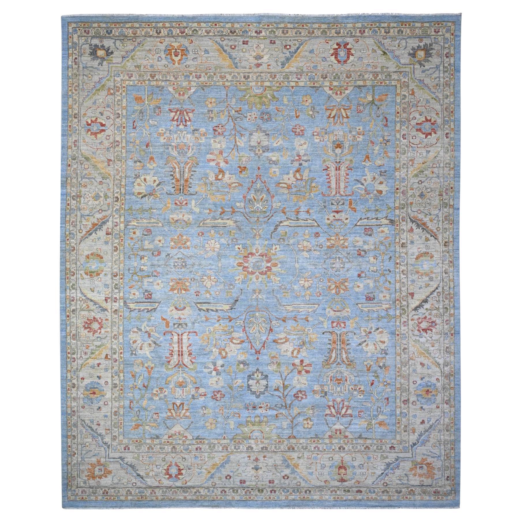 12'1"x14'6" Blue Hand Knotted Fine Aryana Pure Wool Heriz All Over Design XL Rug For Sale