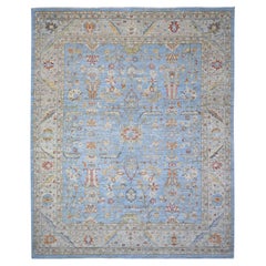 12'1"x14'6" Blue Hand Knotted Fine Aryana Pure Wool Heriz All Over Design XL Rug