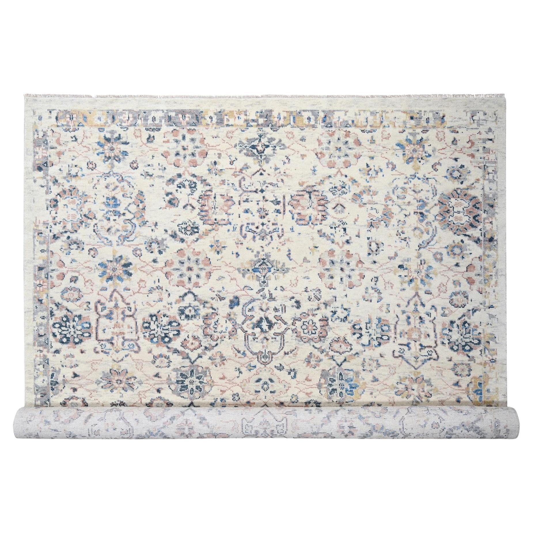 12'1"x14'9" Ivory Wool Pile Natural Dyes Mahal Design Hand Knotted Oriental Rug