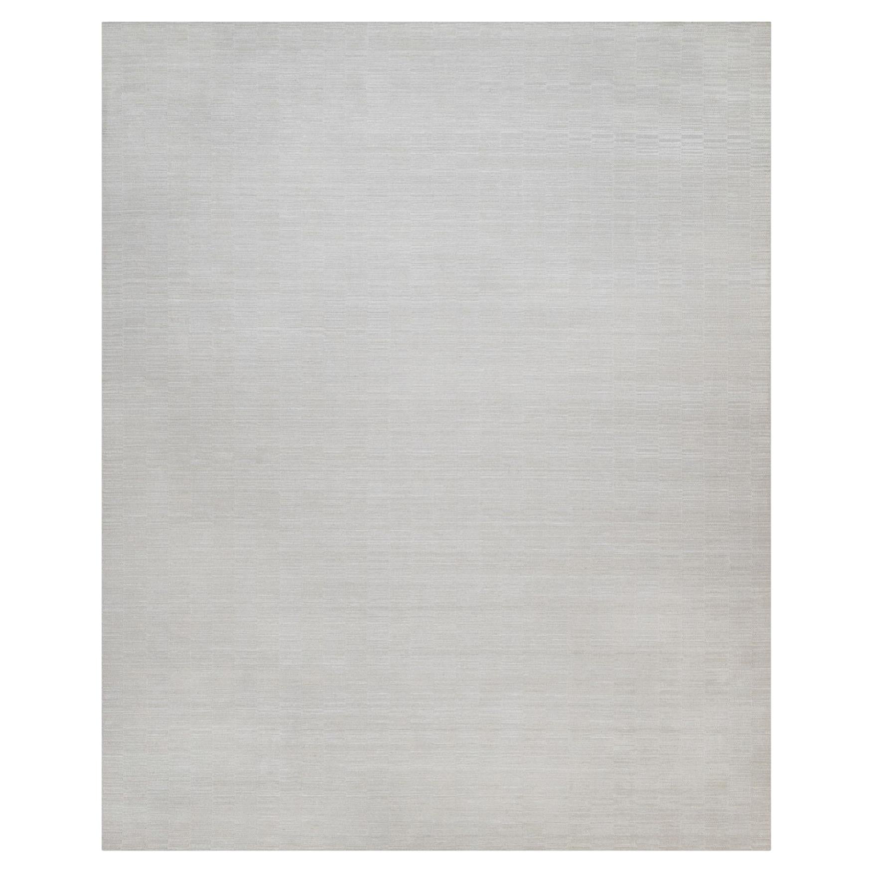 Tapis XL en polyester, 12'1" x 15', couleur « Daisy White », tissé à la main, motif « Striae » moderne et uni