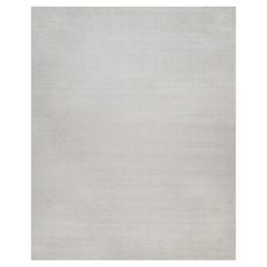 12'1" x 15' großer, handgewebter, einfarbiger, moderner Polyester-Teppich in der Farbe „Daisy White“ mit Striae-Muster (XL)