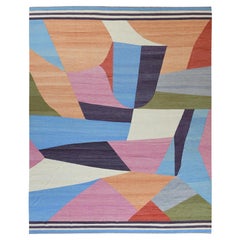12'1"x15' Flat Weave Kilim Colorful Hand Woven Hand Spun Wool Reversible Rug