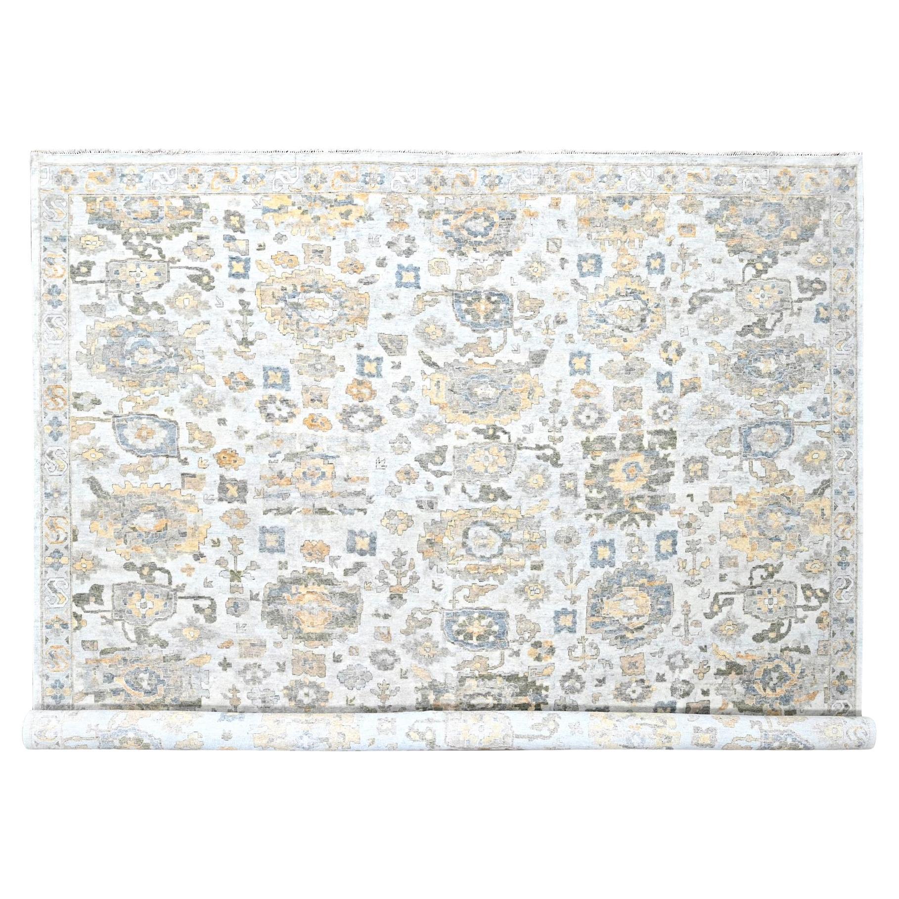 12'1 "x15' Alfombra de lana anudada a mano con diseño Ziegler Mahal Persa gris envejecido en venta