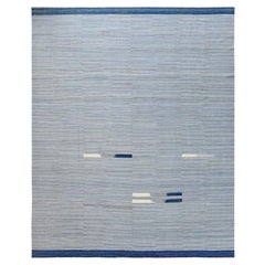 12'1"x15' Hand Woven Flat Weave Kilim Pure Nomadic Stripe Design Wool Rug