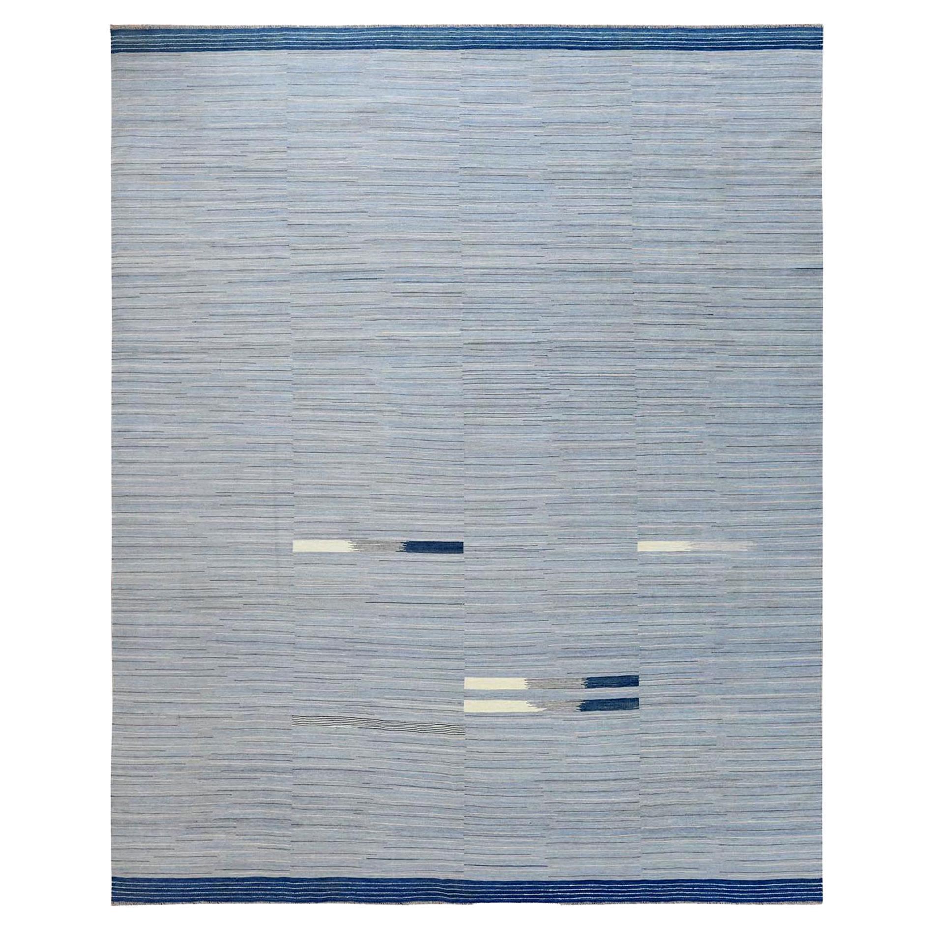 12
1"x15
 Hand Woven Flat Weave Kilim Pure Nomadic Stripe Design Wool Rug For Sale