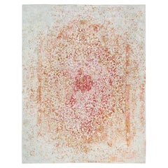 12'1"x15' Ivory Persian Design Wool and Pure Silk Hand Knotted Oversized Rug