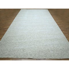 12'1"x15' Misty Gray Hand Knotted Modern Grass Design Pure Wool XL Oriental Rug