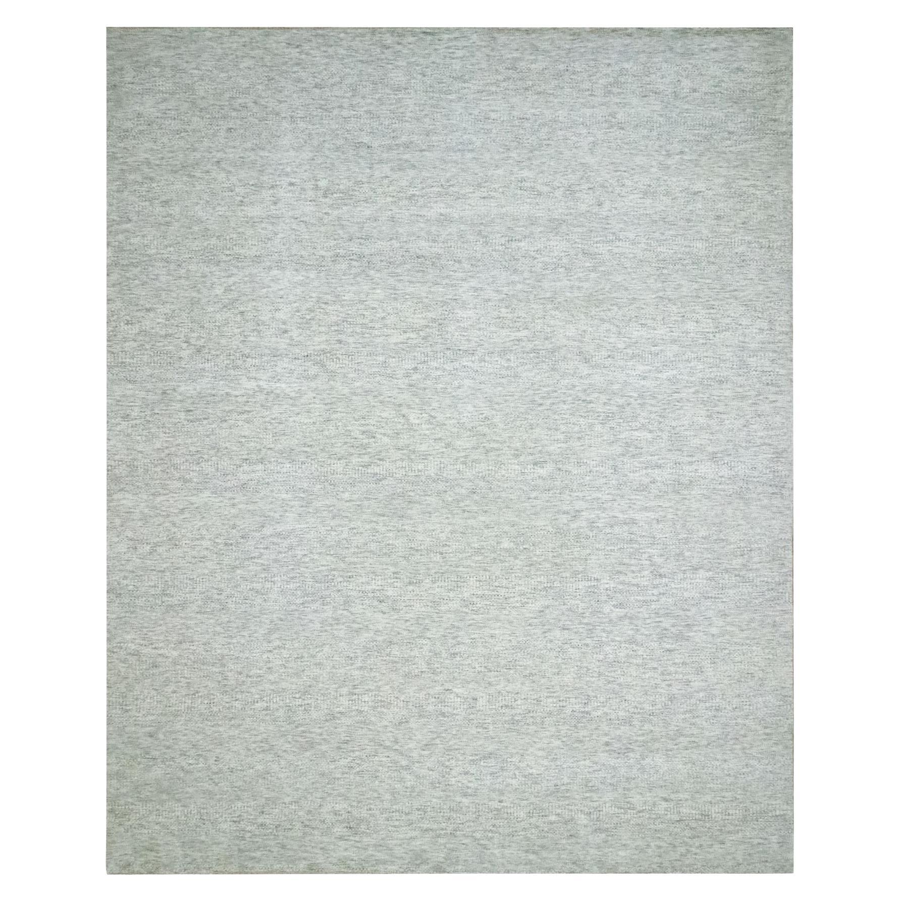 12'1"x15' Misty Gray Hand Knotted Modern Grass Design Pure Wool XL Oriental Rug
