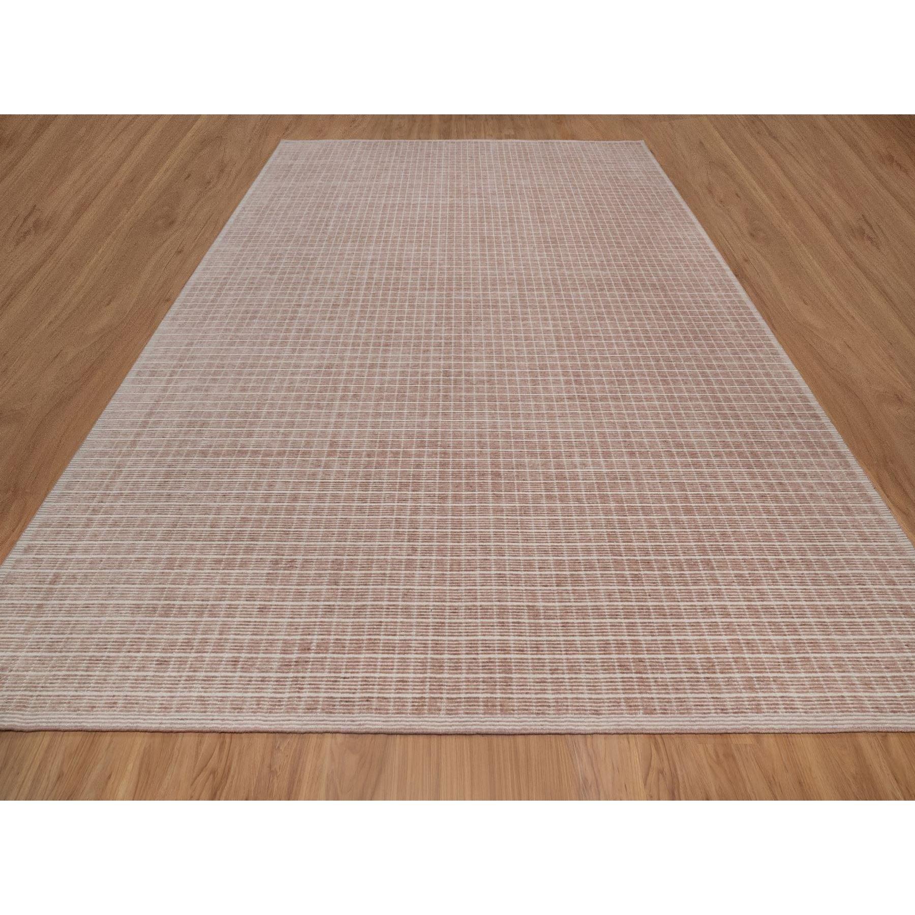 Rose Pink, Pure Wool, Modern Plain Decor Box Design, Soft to Touch, Loomed Knotted, Oversized, XL, Oriental Rug
Primary materials: Wool
Latex: No Pile 
height: 0.25 Inches
Style: Contemporary
Primary color: Pink
Secondary colors: Ivory
Pattern: