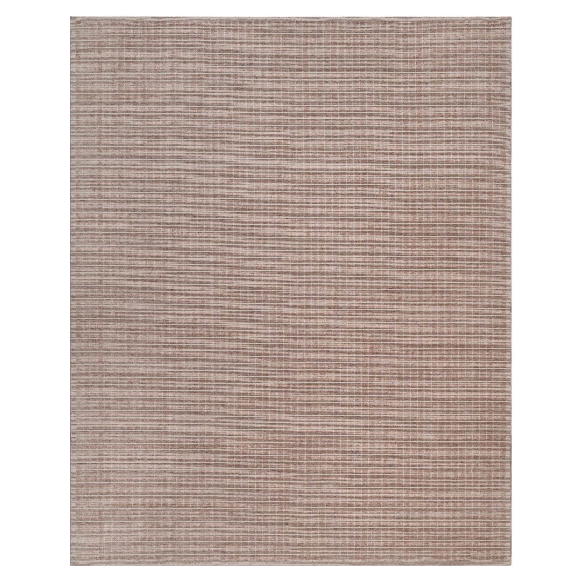12'1"x15' Pink Pure Wool Modern Plain Decor Box Design Loomed Knotted XL Rug