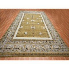 12'1"x15'2" Golden Yellow Pinecone Design 100% Wool Hand Knotted XL Oriental Rug