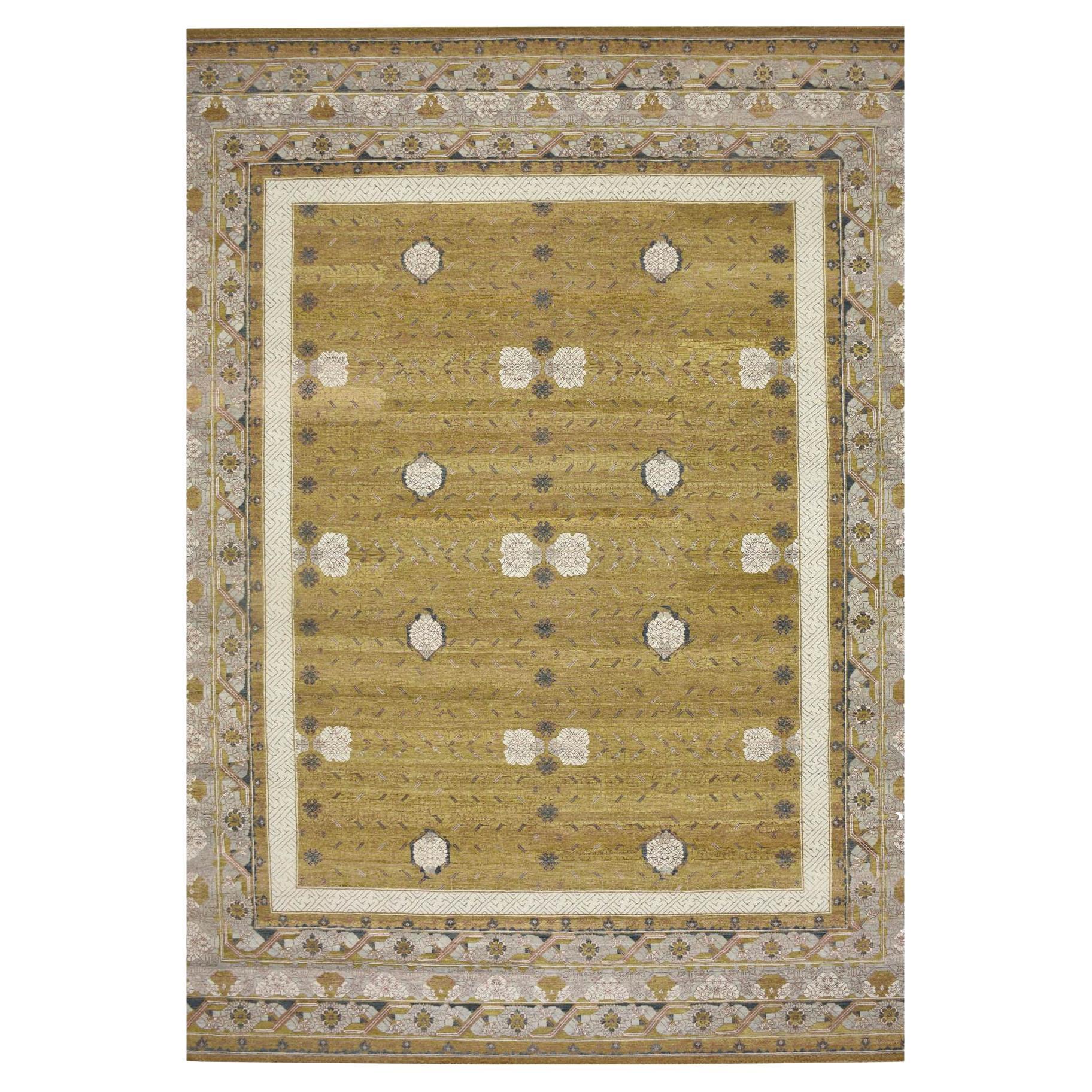 12
1 "x15
2" Jaune d
or Pinecone Design 100% laine noué à la main XL Tapis d
Orient