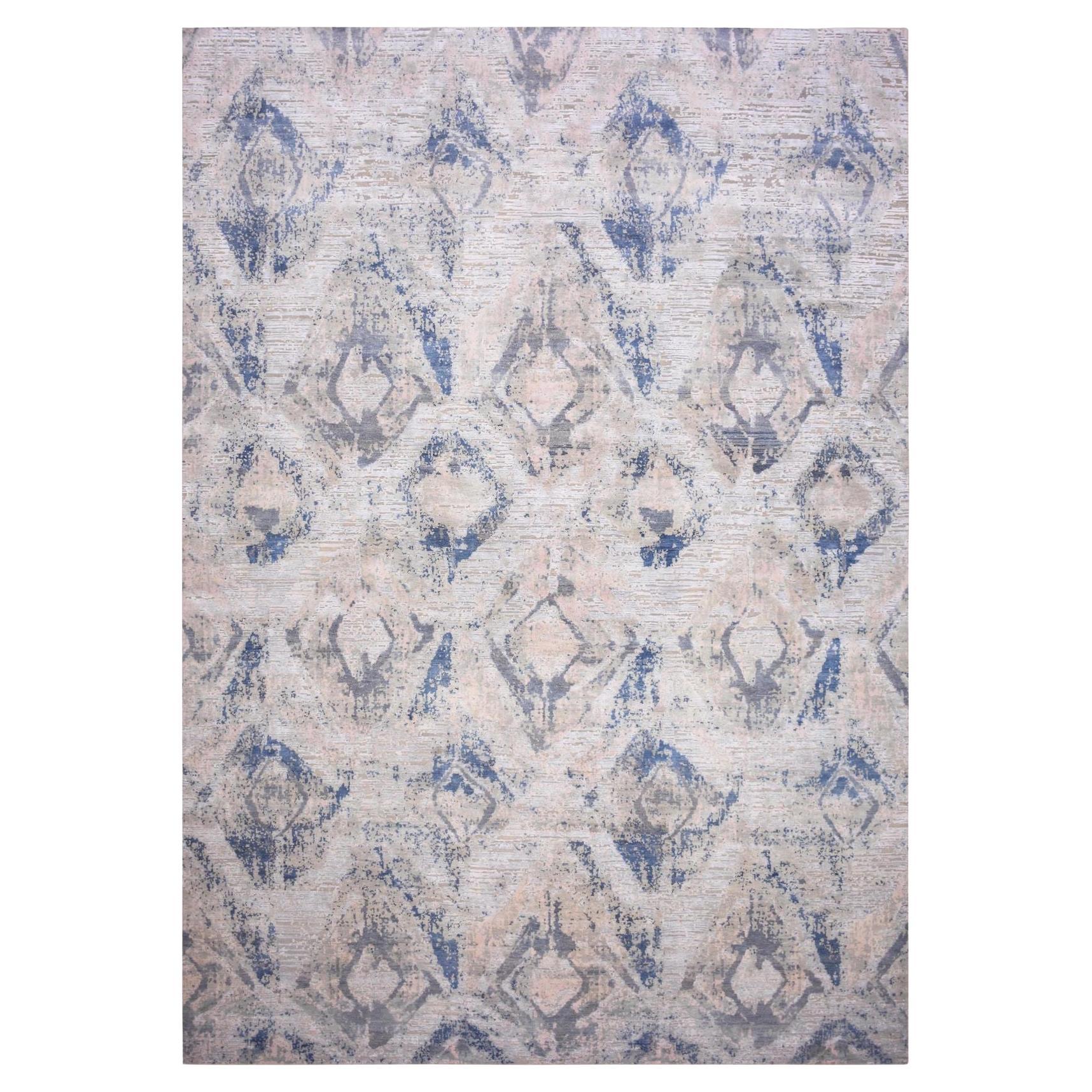 12
1"x15
2" Hand Knotted Ivory with Pastels Modern Silk with Textured Wool Rug
