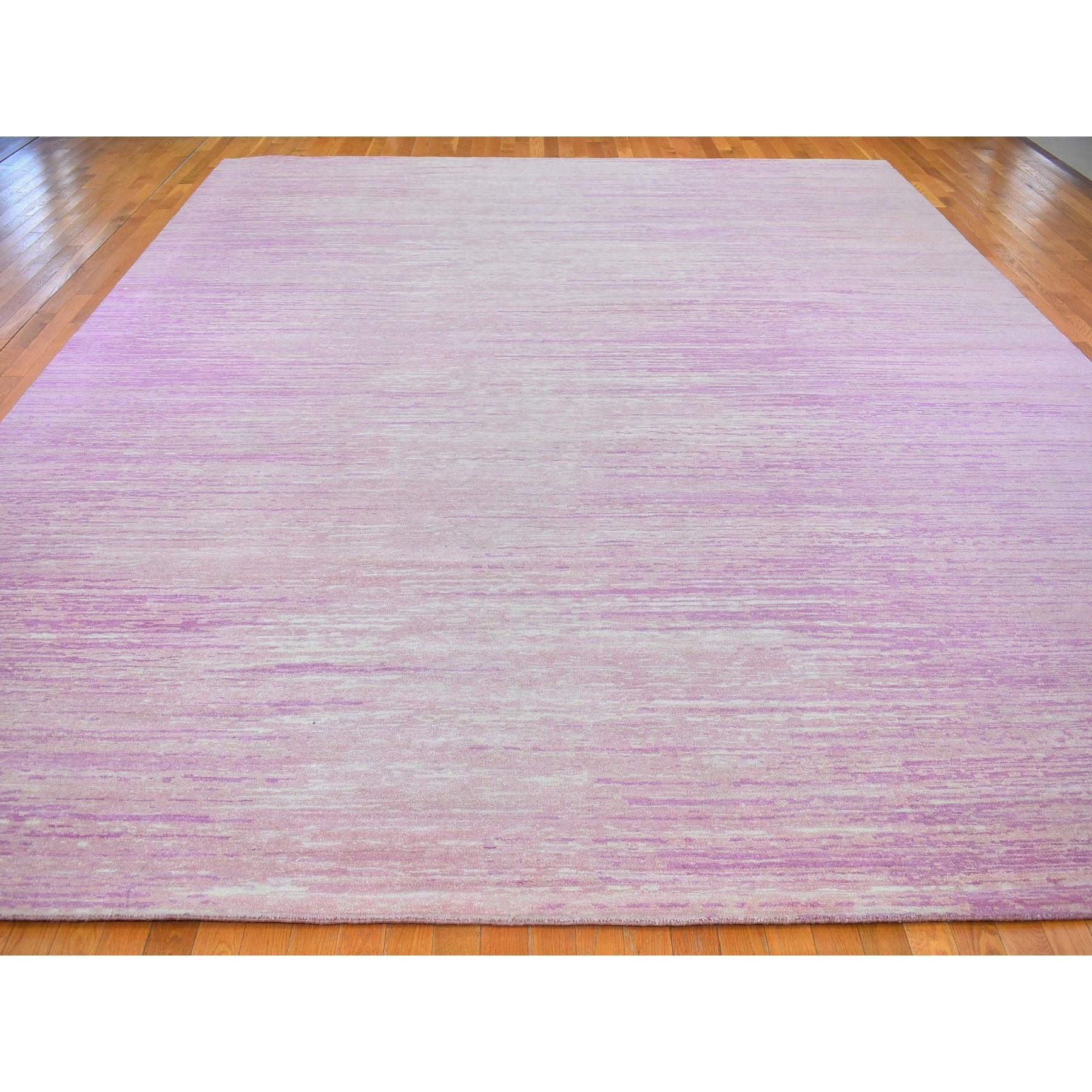 This is a truly genuine one-of-a-kind Oversized Pink Thick and Plush Organic Wool Horizontal Ombre Design Hand Knotted Oriental Rug. It has been woven for months and months in the centuries-old Persian weaving craftsmanship techniques by expert
