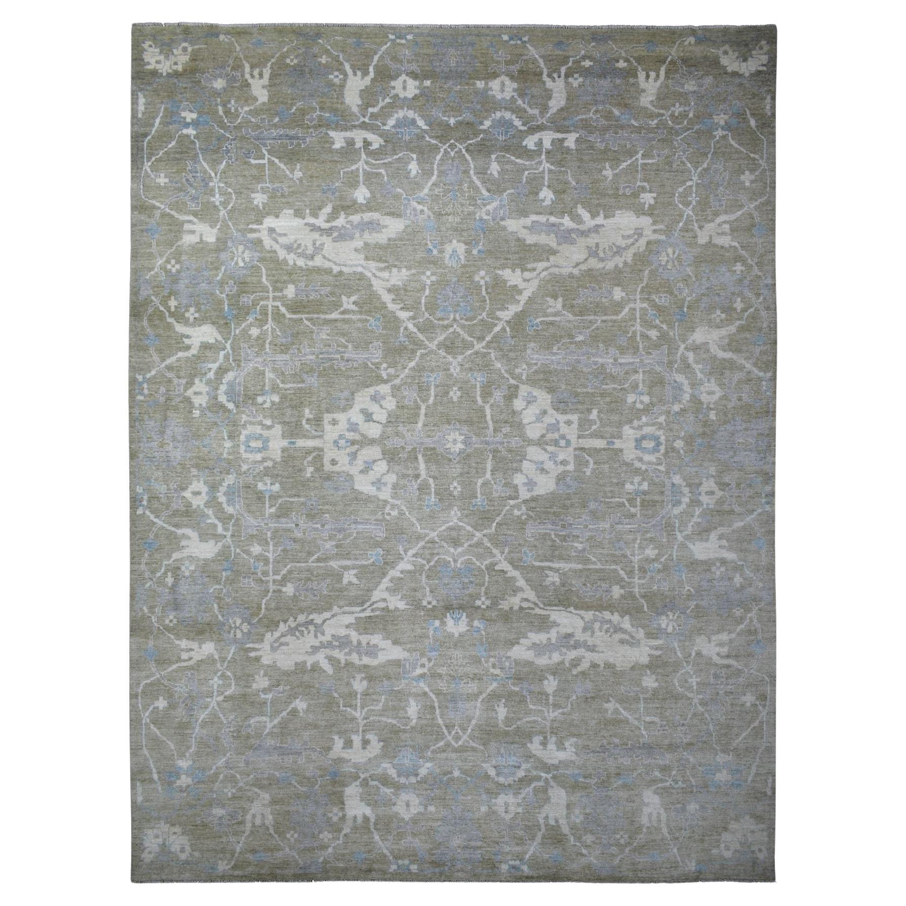 12
1 "x15
5" Gris, Afghan Angora Oushak Laine douce, Tapis surdimensionné noué à la main