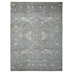 12
1 "x15
5" Gris, Afghan Angora Oushak Laine douce, Tapis surdimensionné noué à la main