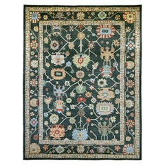 12'1"x15'7" Charleston Green Hand Knotted Angora Oushak Leaf Design Wool Rug