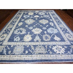 12'1"x15'7" Everton Blue Hand Knotted Wool Afghan Angora Oushak Oriental Rug