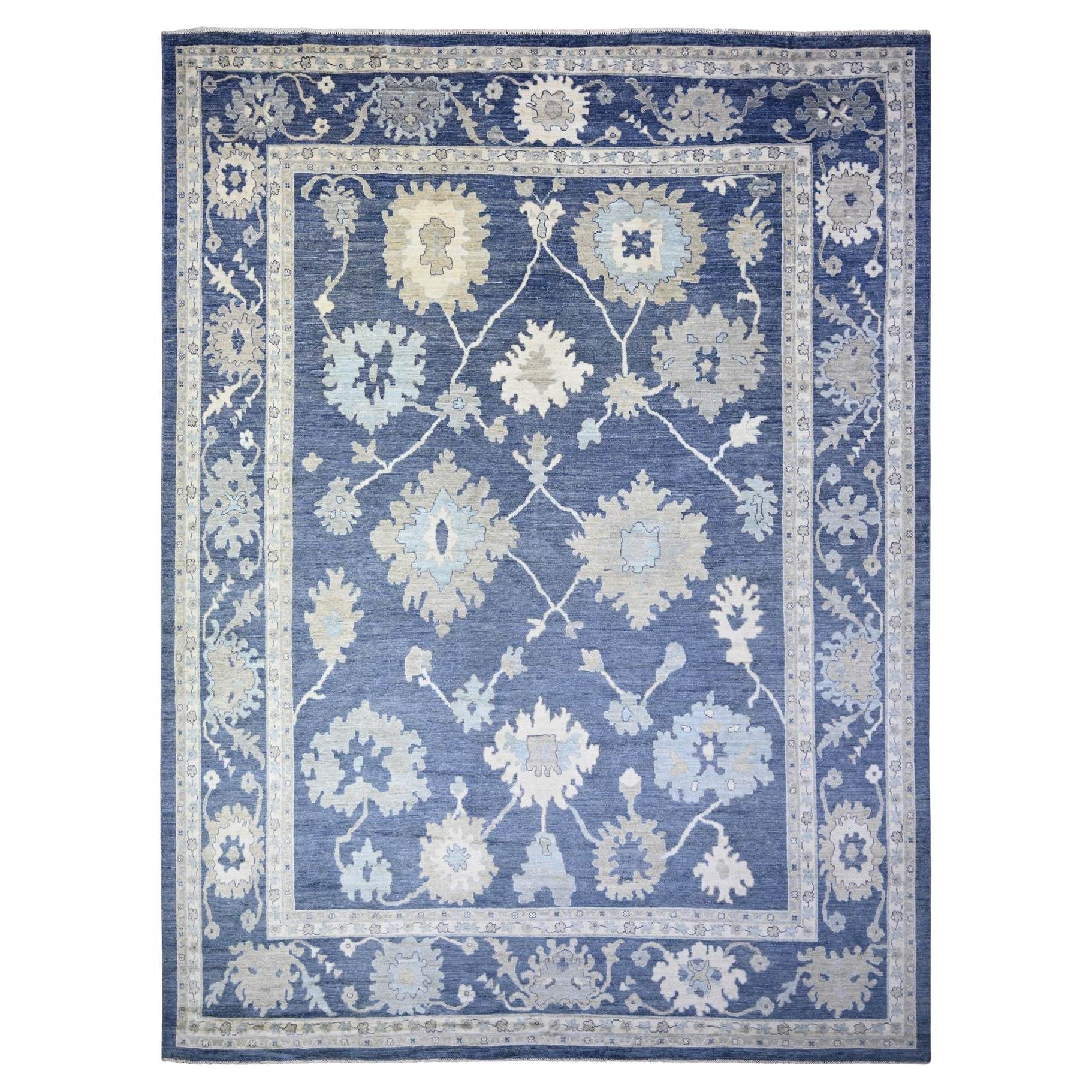 12'1"x15'7" Everton Blue Hand Knotted Wool Afghan Angora Oushak Oriental Rug