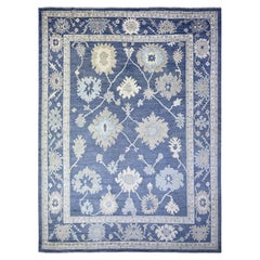 12'1"x15'7" Everton Blue Hand Knotted Wool Afghan Angora Oushak Oriental Rug
