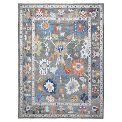 12'1 "x16' Graue handgeknüpfte Medaillons Design Reine Wolle Afghan Angora Oushak Teppich