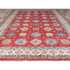 12'1"x16' Rich Red Soft Wool Hand Knotted Afghan Super Kazak Oriental Rug