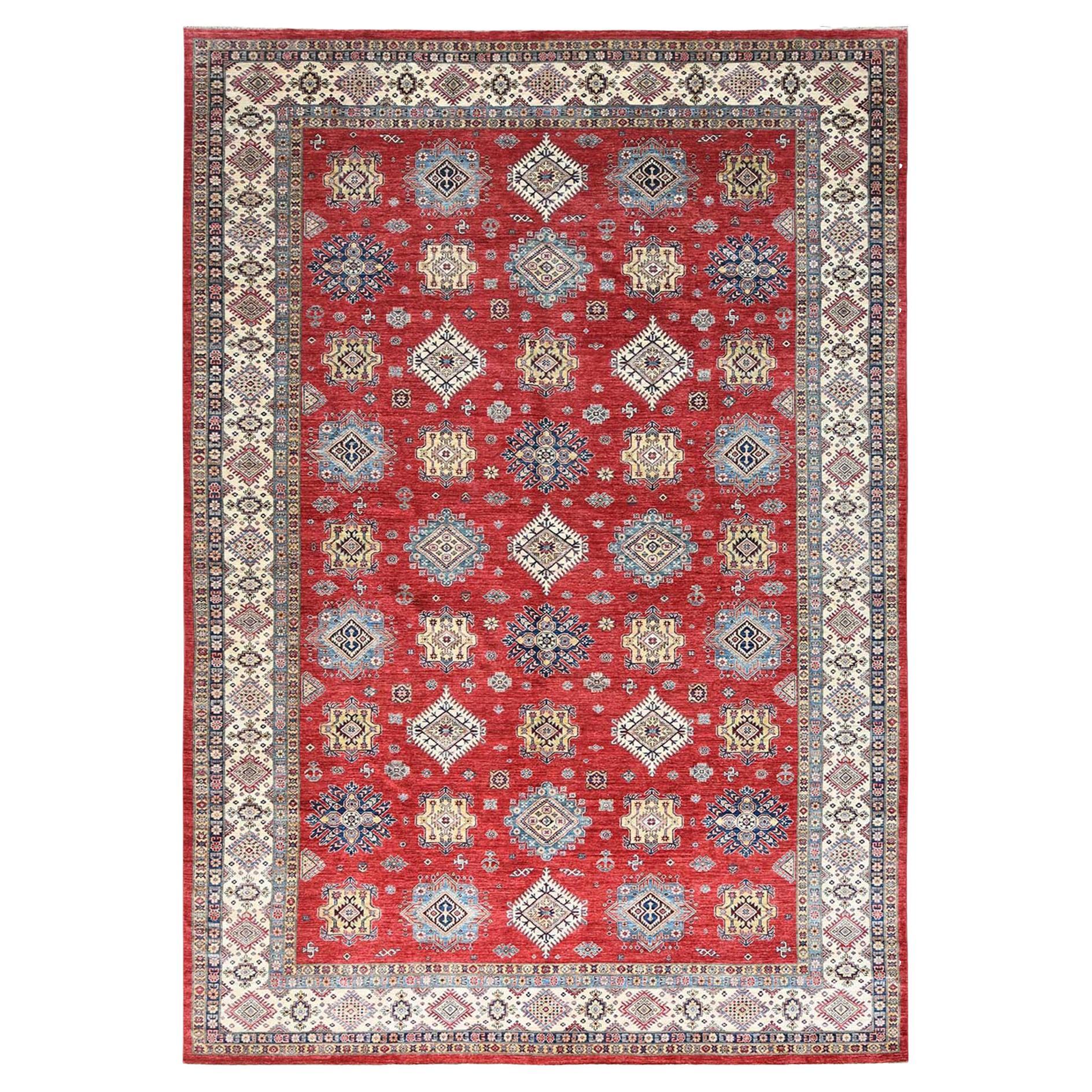 12'1 "x16' Tappeto orientale Super Kazak afgano in morbida lana rossa annodata a mano in vendita