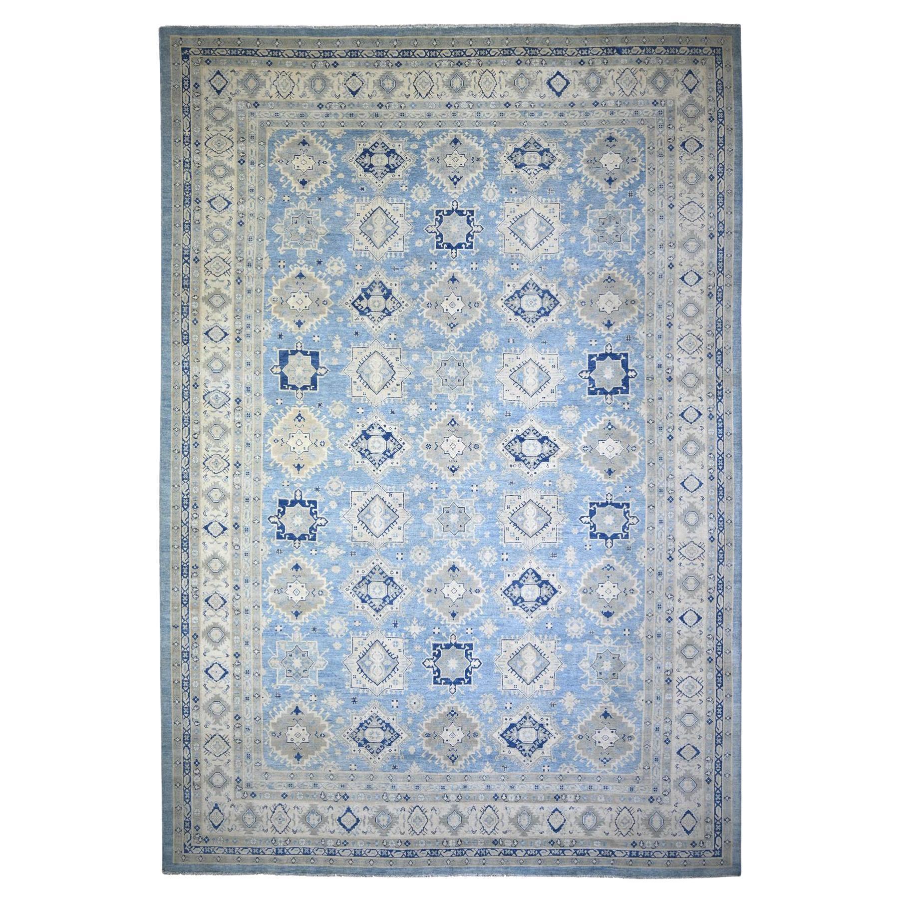 12'1"x17'4" Beau Blue Vintage Look Kazak Hand Knotted Wool XL Oriental Rug