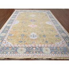 12'1"x17'9" Dusty Yellow Oushak Design Supple Hand Knotted Oversized Rug