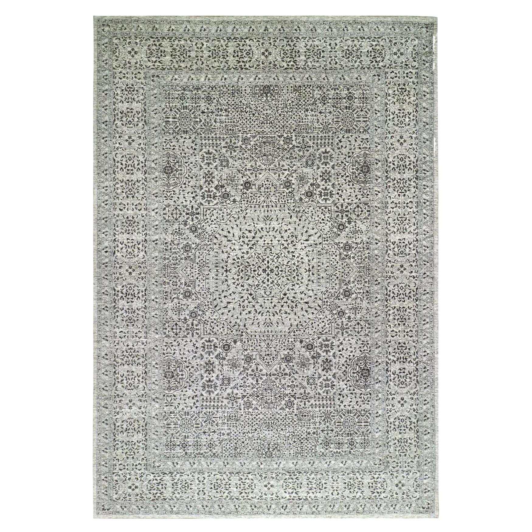 12'1 "x18' Chiffon Weiß Mamluke Dynasty Ton in Ton Design Ungefärbter Teppich aus reiner Wolle