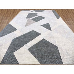 12'1"x18' Gray Geometric Art Deco Collection Soft Wool Hand Knotted Oriental Rug