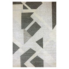 12'1 "x18' Alfombra Oriental Anudada a Mano de Lana Suave de la Colección Art Decó Gris Geométrica