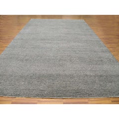12'1"x18'2" Gray Grass Design Natural Undyed Wool Hand Knotted Oversized Rug