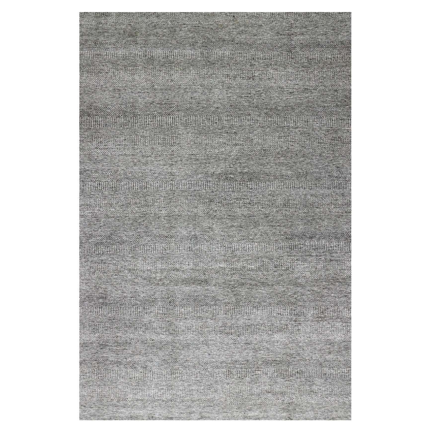 12'1 "x18'2" Graues Gras Design natürliche ungefärbte Wolle handgeknüpft übergroßen Teppich
