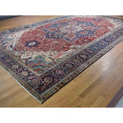 12'1"x19'2" Red, Antique Persian Serapi Heriz, Hand Knotted, Wool, Oversized Rug