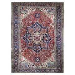 Alfombra extragrande de lana tejida a mano «Red Antique Zoroastrian Serapi Heriz», de 12'1" x 19'2"