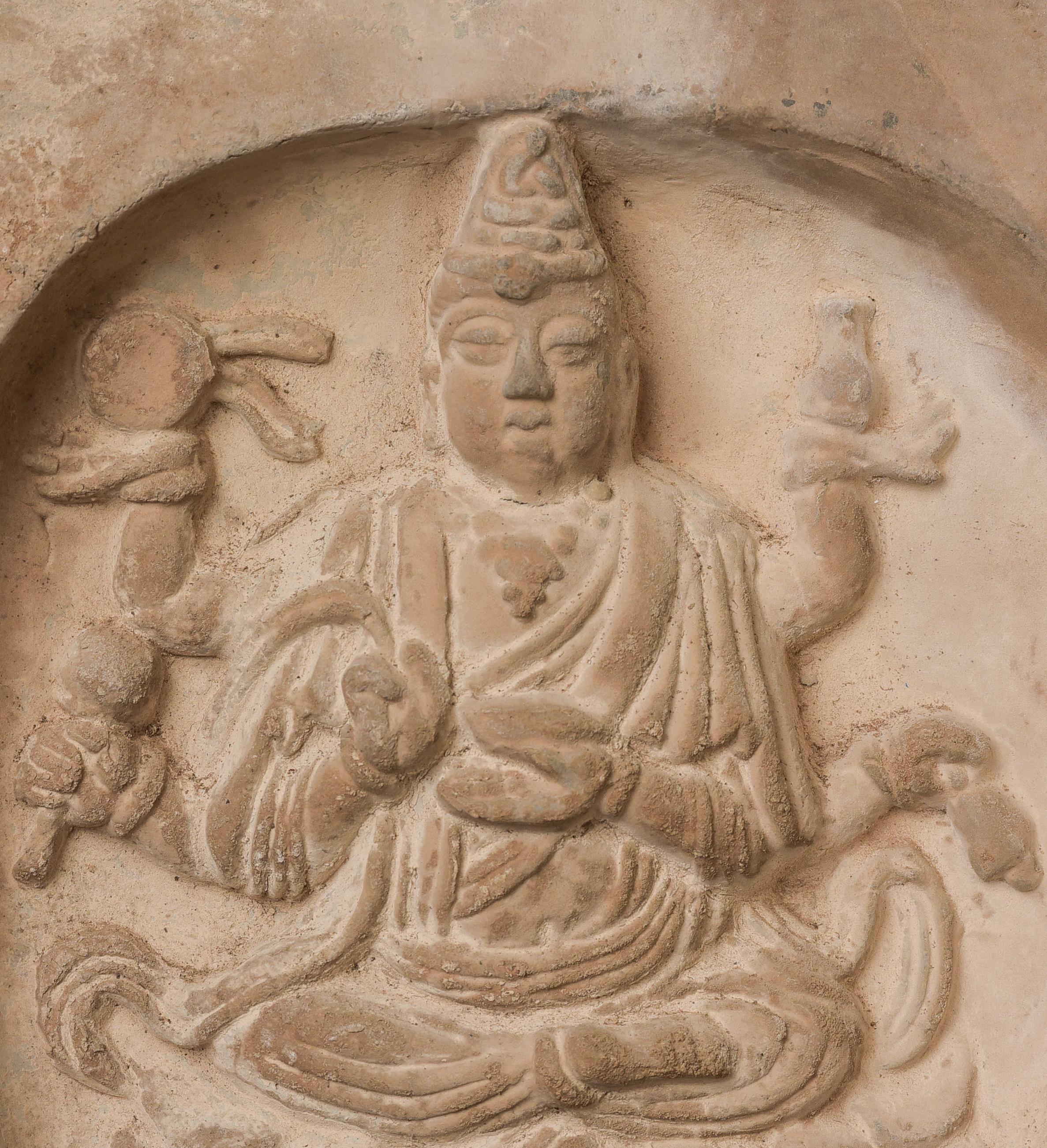 Chinois 122/13e siècle Dynastie Song Bouddha chinois en terre cuite Pièce murale architecturale 10355 en vente