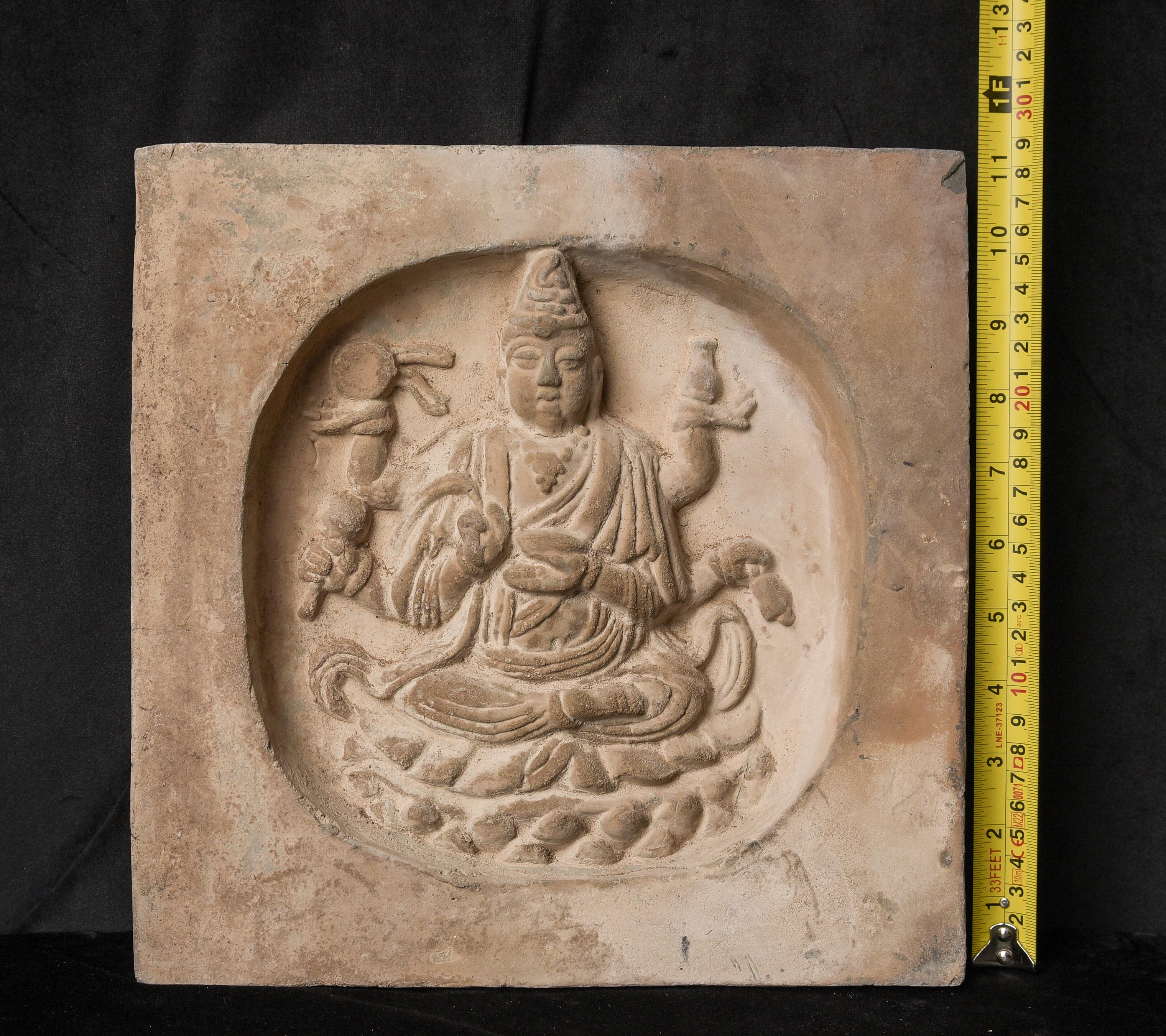 Sculpté 122/13e siècle Dynastie Song Bouddha chinois en terre cuite Pièce murale architecturale 10355 en vente