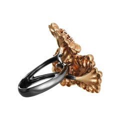 1.22 Carats Diamond Rose & Black Gold Flower Cocktail Ring